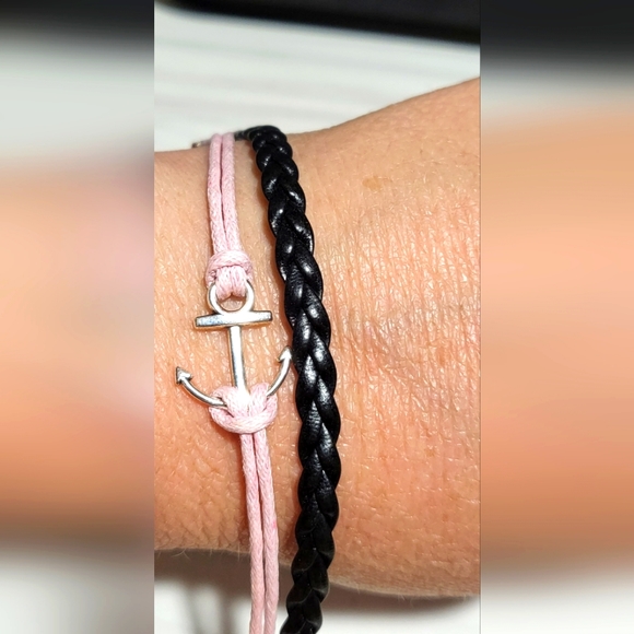 Jewelry - Cute Anchor Pink and Leather Charm bracelet//sailing//cruising